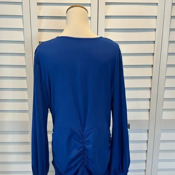 Royal Blue NWOT Dress with side ruched, long sleeves. - Picture 7 of 8